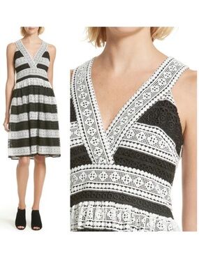 NEW Kate Spade Black & White Colorblock Lace Knee Length Dress Size 6 NWT $478